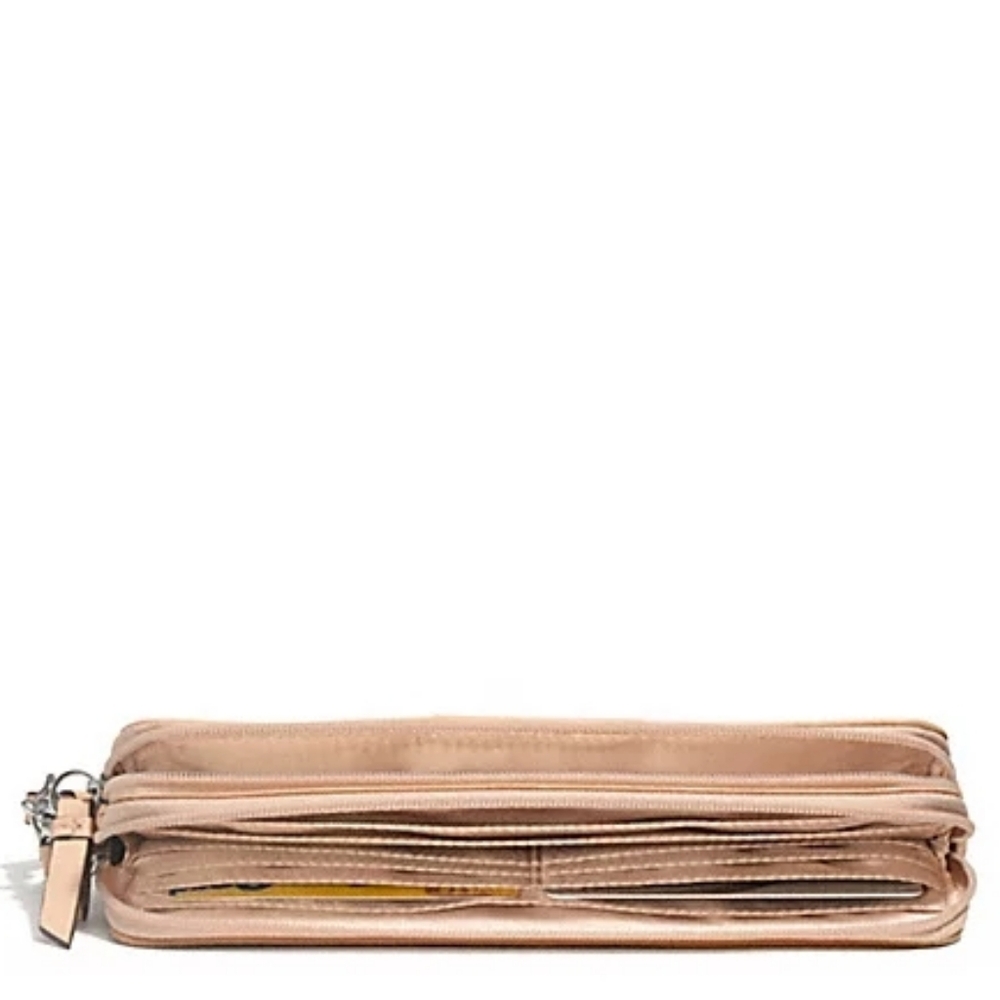 💗 Coach Y2K Khaki Pink Signature Stripe 12CM Double Zip Wristlet Wallet - Picture 2 of 10